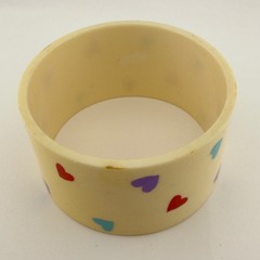 Vintage 80s Acrylic Bangle Bracelet Hearts Wide Chunky Stackable 90s READ