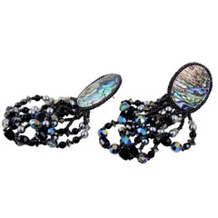 Vintage Peacock Abalone Shell Aurora Borealis Crystal French Jet Bead Earrings