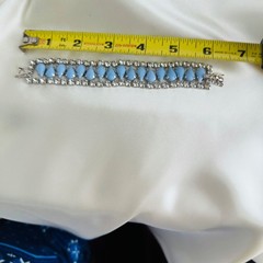 Vintage Light Blue Milk Glass Rhinestone Necklace Bracelet Earrings Jewelry Set