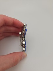 Beautiful Large Silver-Toned Brooch with Brilliant Blue Marquise Rhinestones