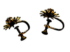 Vintage Sun Earrings Rhinestone Gold Tone Screw Back Dainty Everyday Retro