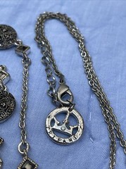 Crown Trifari Unique silvertone with markasite and disc stations 33” Necklace