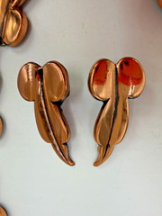 Vintage Necklace Renoir Copper Clip On Earrings Set Leaf Modernist 15 in PJ
