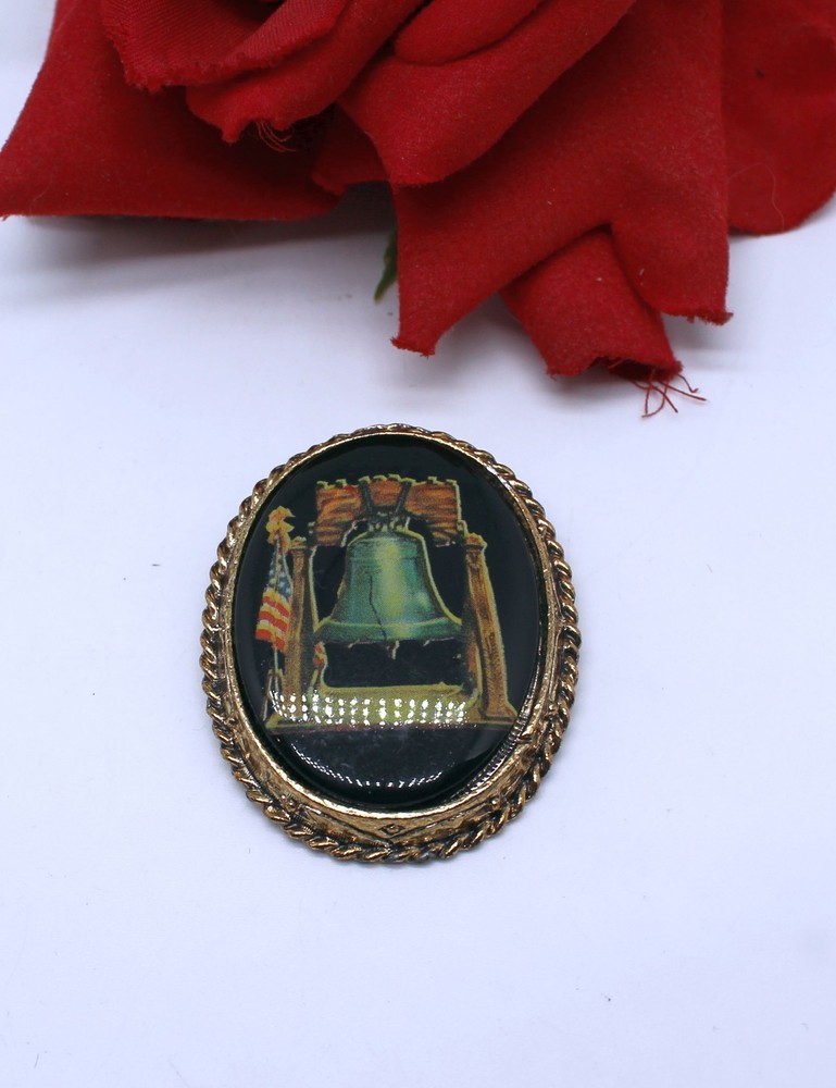 Vintage USA Liberty Bell American Patriotic Pin Brooch CAT CHARITY