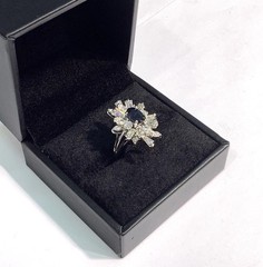 18K White Gold 2.59ctw Oval Blue Sapphire & VS Mixed Cut Diamond Cocktail Ring