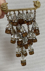 Unique Chandelier Dangle w Clear Rhinestones and Brown & Clear Crystals Brooch