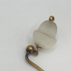 Antique Edwardian Stick Pin Frosted Satin Glass Acorn Dangle Gilt Metal