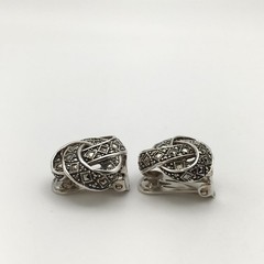 Vintage Sterling Silver Marcasite Knot Clip On Earrings Marked 925 14g #22