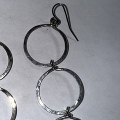 Pierced Hanging Earrings Sterling Hoops Vintage 3” Three Hanging Circles