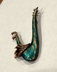 MATISSE RENOIR WINDSONG BIRD GREEN ENAMEL VINTAGE MCM COPPER BROOCH PIN EUC