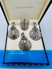 Old Silver 875 14k Gold Jewelry Set Ring Pendant Earrings Video