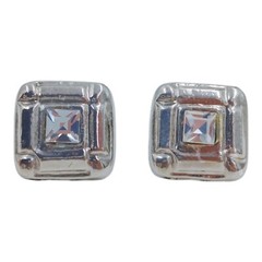 Square Clear Rhinestone Stud Earrings Pierced Vintage Classic Dainty