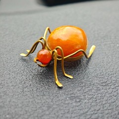 Vintage Soviet Baltic Amber Beetle Spider Brooch Honey Amber