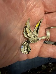 Vintage Signed “Gerry’s” Green And Gold Enameled Flying Hummingbird