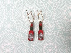 Cloisonne Earrings Tabasco Sauce Bottle Dangles Enamel Metal French Wire Closure