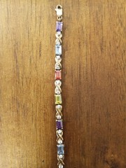 925 Imprinted Multi Color Gemstones Vintage Bracelet As Is