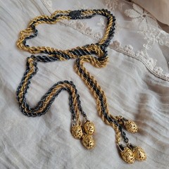 Vitg 80s Napier Lariat Necklace Gold Gunmetal 6 Chain Tassel Statement Runway