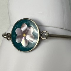 Vintage Dainty Mother of Pearl Flower Bangle Bracelet signed Alpaca