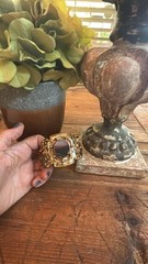 Vtg Mixed Metals Agate Stone Hammered Brutalist Style Cuff Bracelet