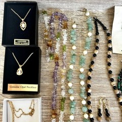 Personal Collection Vintage Crystal Jewelry Lot Opal Jade Malachite Necklaces