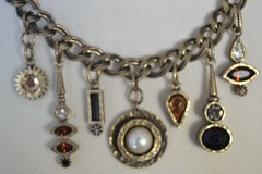 vintage Patricia Locke charm necklace statement Swarovski gold tone 18″ 7 charms