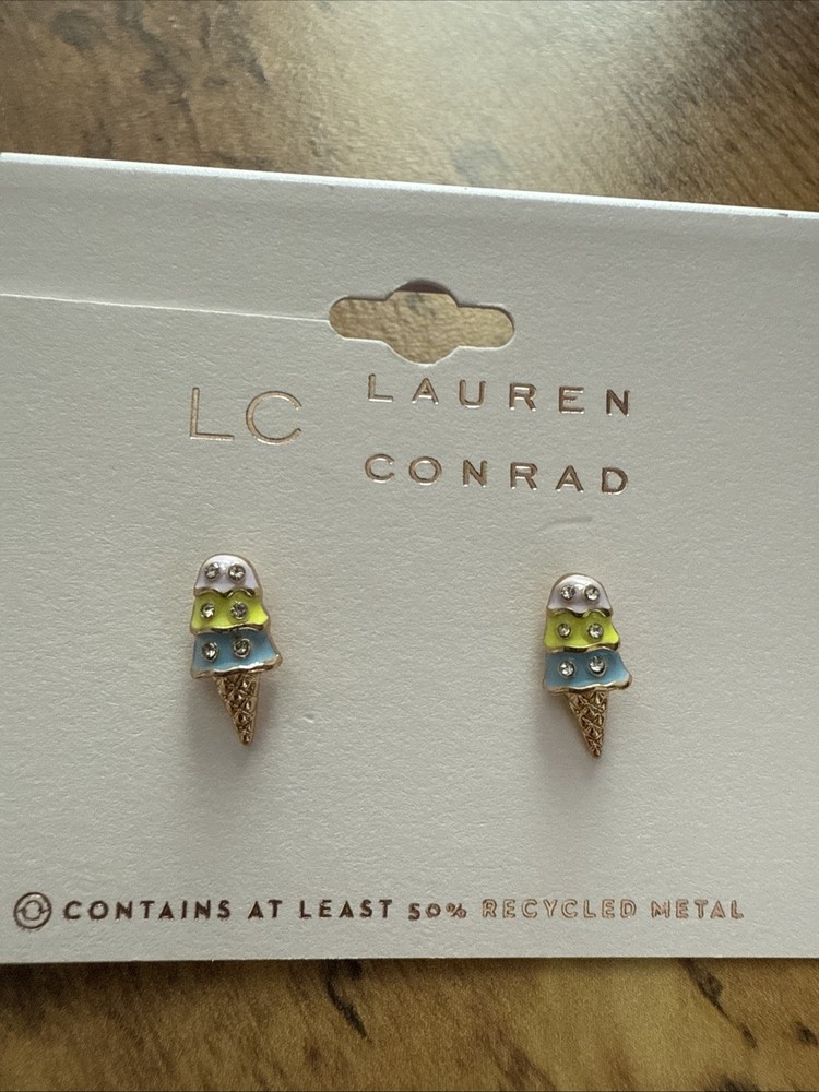 NEW Lauren Conrad Gold Tone Ice Cream Cones Stud Earrings Beautiful