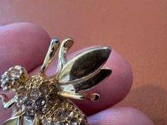 Vintage St. John Gold Tone Metal Bee Pin / Brooch w/ Inset Pave Crystals