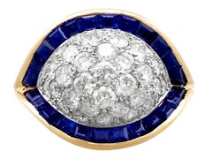 1960s French 0.80 Ct Sapphire 1.72 Ct Diamond 18k Yellow Gold Cocktail Ring