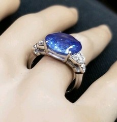 Vintage Platinum Engagement Ring 7.20ct. Natural Blue Sapphire Round Cut