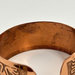 Vintage Copper Cuff Bracelet Etched Tribal Symbol Stone Cabochon Artisan Boho