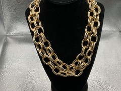 VTG CHUNKY GOLD TONE DOUBLE STRAND DOUBLE OVAL LINK CHAIN STATEMENT NECKLACE