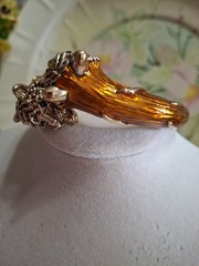 Vtg Thailand Tiger Head Twin Double Rhinestone and Enamel Clamp Bangle Bracelet