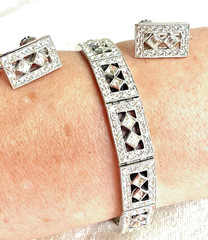 ENGEL Bros. ART DECO Bracelet Earring Set Clear Rhinestone RHODIUM Plating 1930s