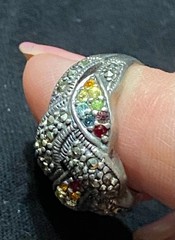Vintage Rainbow Gemstone Braided Ring Citrine Ruby Aquamarine Peridot Hematite