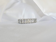 Vintage Sterling Silver 925 Emerald Cut Cubic Zirconia Eternity Band Ring Size 6