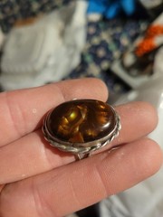 Vintage Handmade Size 11.5 Mens Sterling Ring With Large Fire Agate Cabochon