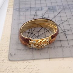 VTG Pair Set of 2 Brown Snake Skin Gold Tone Tension Closed 6 1/2″ Bracelet Lot