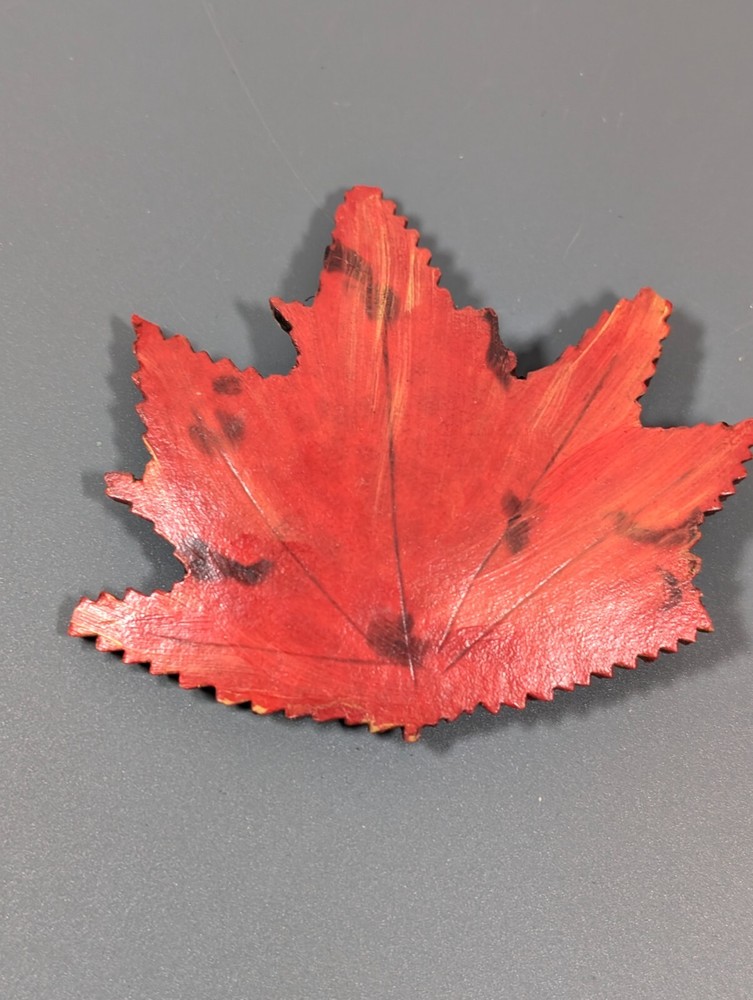 Vintage Painted Wood Red Orange Fall Autumn Maple Leaf Curved Pin