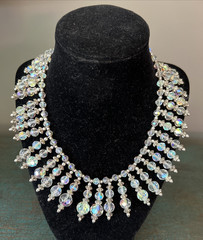 VINTAGE 1960’s AURORA BOREALIS CRYSTAL BIB COLLAR NECKLACE MCM STATEMENT PIECE