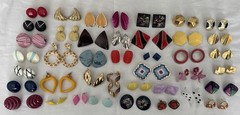 41 Pairs Vintage 80s Pierced Earrings Enamel Lucite Metal Etc Post Assorted Huge