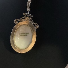 Large Beautiful Vintage LIMOGES FRANCE Cameo Necklace Courting Couple Porcelain