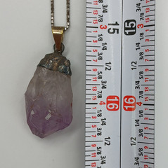 VTG 925 Raw Amethyst Stone Necklace 30in Sterling Silver 13gtw Box Chain Natural
