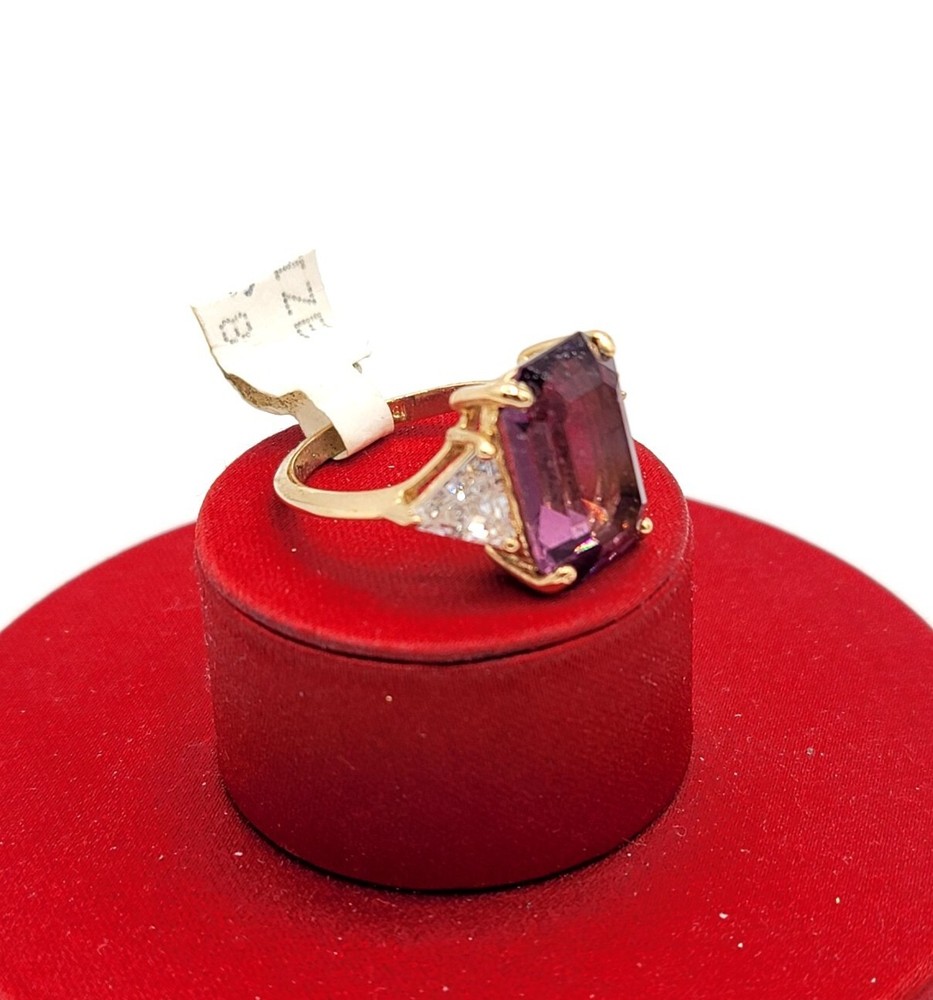 Vtg Sz 8 Ring Purple Clear Cubic Zirconia 18KGE Gold Electroplate Jewelry USA
