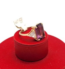 Vtg Sz 8 Ring Purple Clear Cubic Zirconia 18KGE Gold Electroplate Jewelry USA