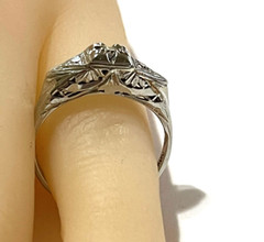 Vintage Ring O Romance Gross Co 18k White Gold Filigree .06 Ct Diamond Ring Sz 6