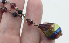 925 sterling silver purple blown art glass tear drop pendant chain necklace 18″
