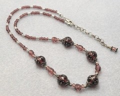 Vintage Purple Art Glass Beads Necklace 925 Clasp 17in.