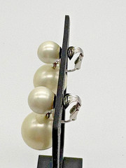 Vintage Marvella Faux Pearl Double Drop Clip On Earrings Signed Silver Tone