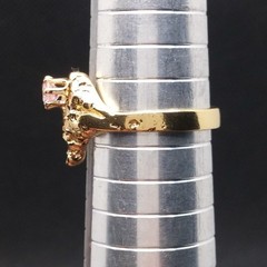 Heart 14K Gold Plated Ring Vintage Pink Cubic Zirconia Stone Nugget Textured