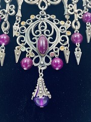 Vintage French DLH DEPOSE Necklace Bib Statement Pewter Purple 14.5″ Costume